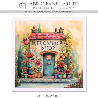 Baby Girl Fabric, Panel - Flower Shop, Nursery, Village, Print, Cotton, Watercolor, Block, Quilting, Sewing, Shower Gift