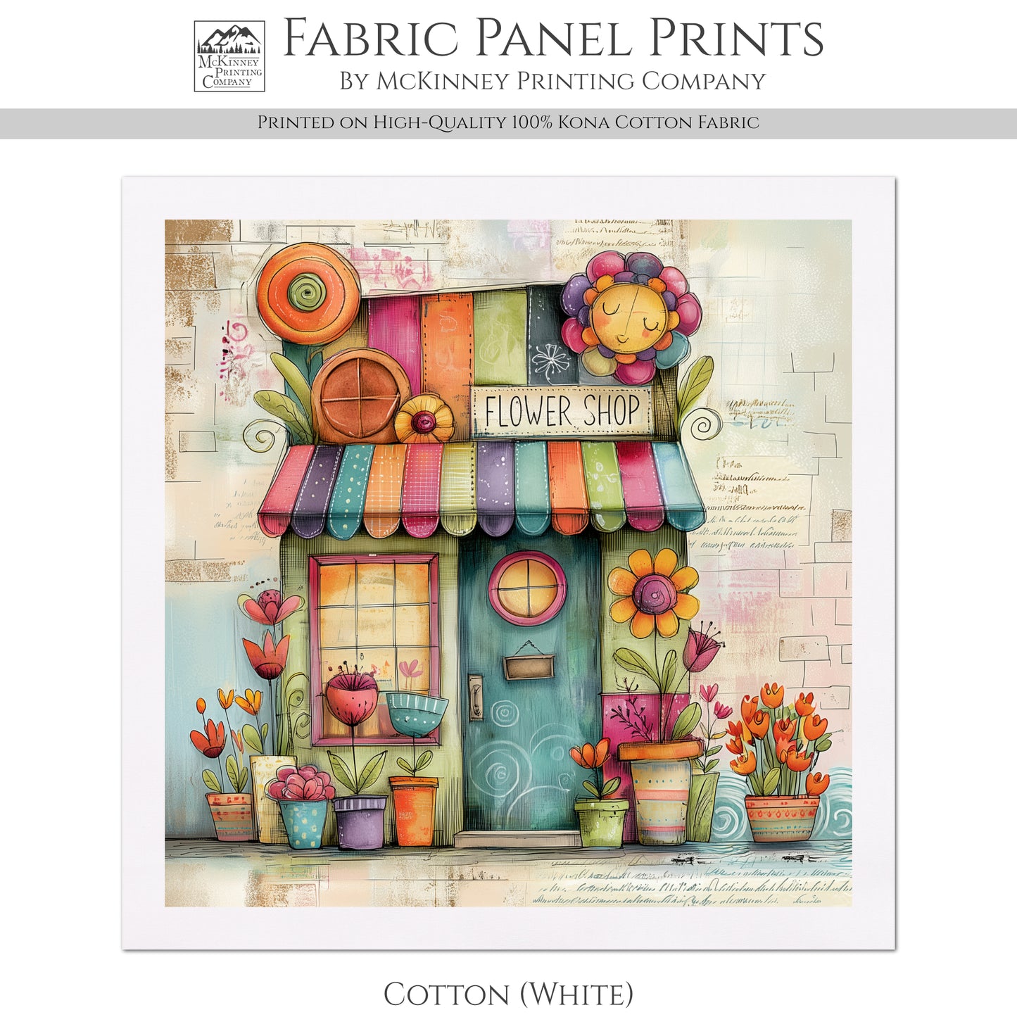 Baby Fabric Panels - Flower Shop, Nursery, Village, Print, Cotton, Watercolor, Block, Quilting, Sewing, Shower Gift