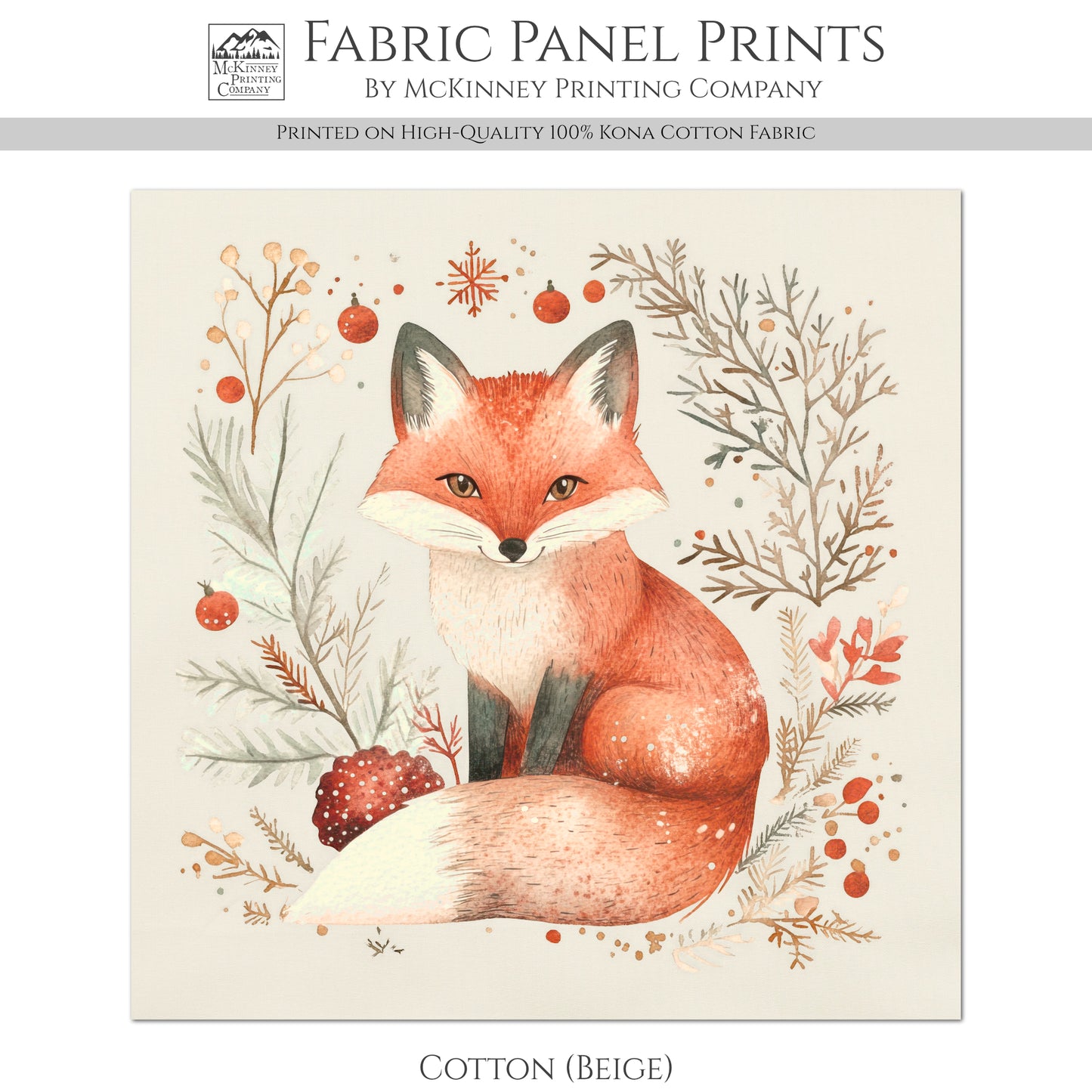 Fox Fabric - Christmas Fabric Panels, Cotton, Baby Fabric Panels, Animal, Winter, Woodland, Wall Art, Large Print, Cotton, Quilting, Quilt