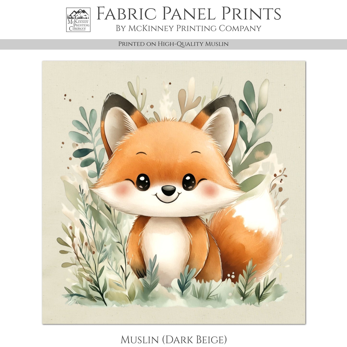 Fox Fabric - Baby Fabric Panels, Woodland Animal Fabric, Forest, Nursery Décor, Quilt Block, Wall Art, Cotton, Quilting