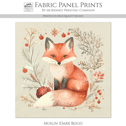 Fox Fabric - Christmas Fabric Panels, Cotton, Baby Fabric Panels, Animal, Winter, Woodland, Wall Art, Large Print, Cotton, Quilting, Quilt