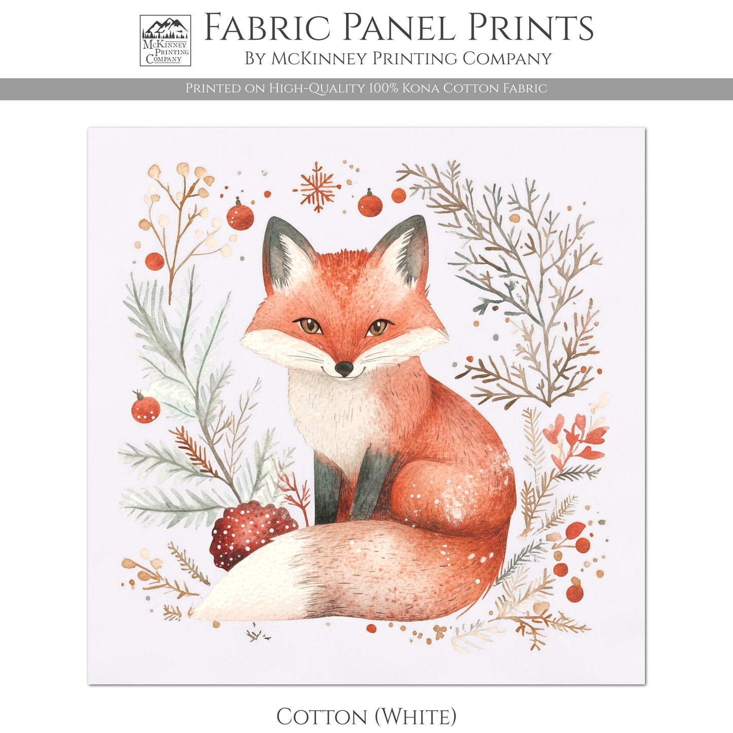 Fox Fabric - Christmas Fabric Panels, Cotton, Baby Fabric Panels, Animal, Winter, Woodland, Wall Art, Large Print, Cotton, Quilting, Quilt