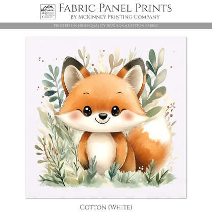 Fox Fabric - Baby Fabric Panels, Woodland Animal Fabric, Forest, Nursery Décor, Quilt Block, Wall Art, Cotton, Quilting