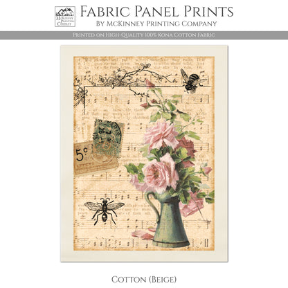 Sheet Music, Antique French Fabric, Pink Roses - Kona Cotton Fabric