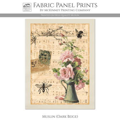 Sheet Music, Antique French Fabric, Pink Roses - Muslin
