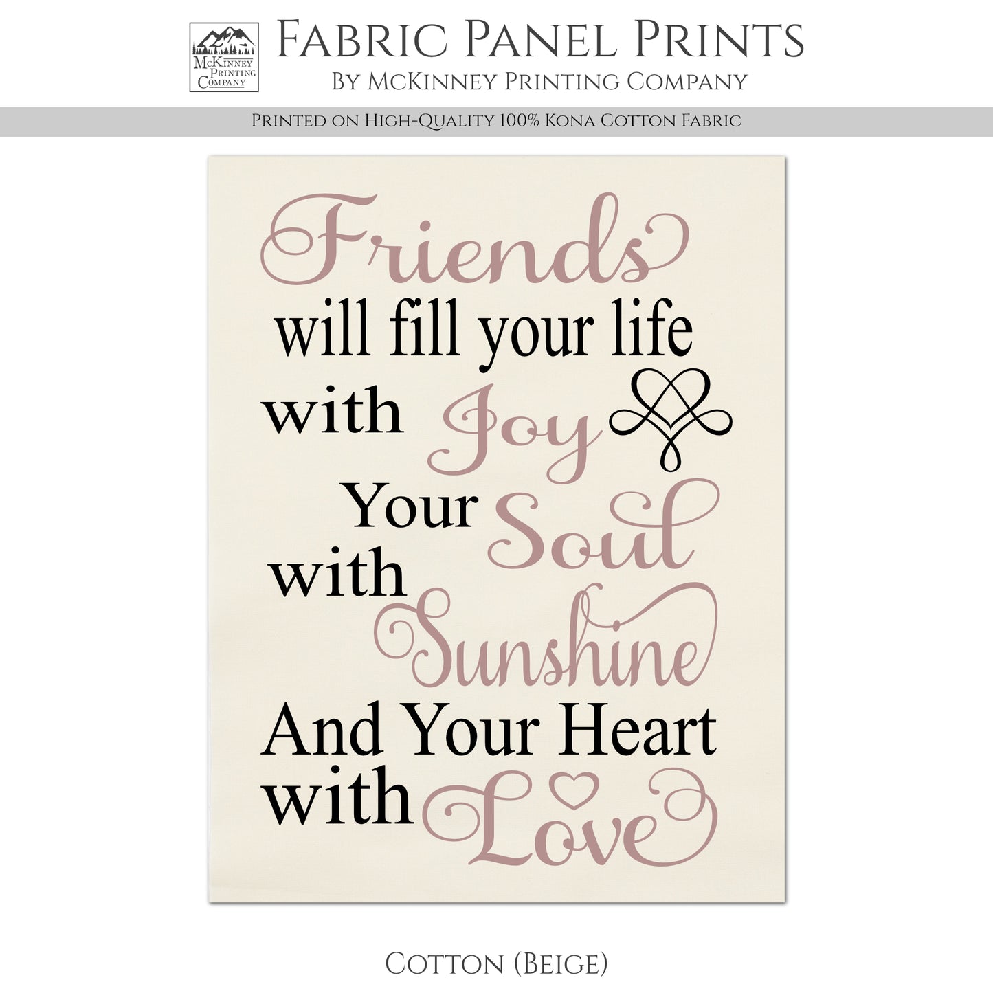 Friendship Fabric Panel - Quotes About Life, Family, Cotton Print, Quilt Block, Saying, Wall Art