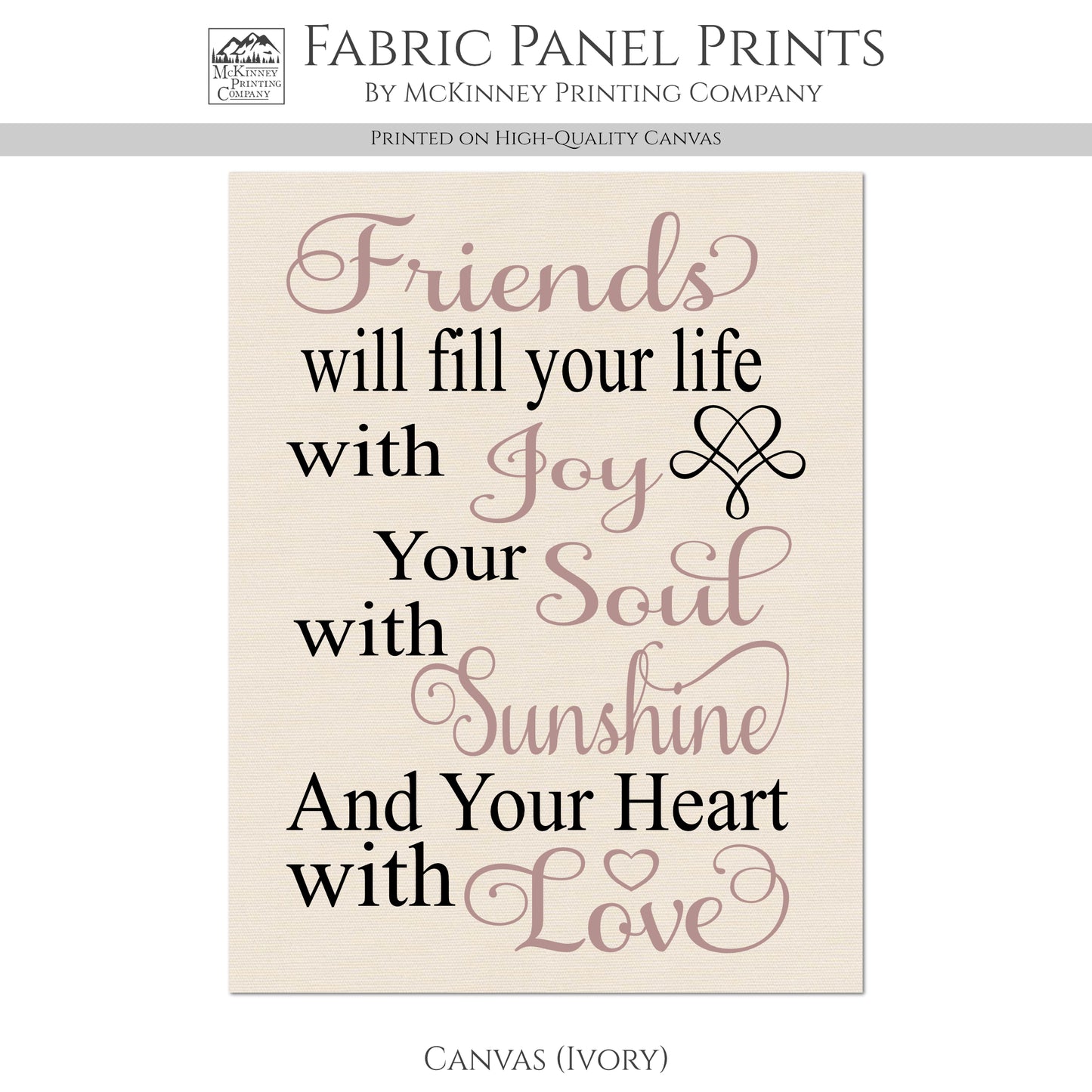 Friendship Fabric Panel - Quotes About Life, Family, Cotton Print, Quilt Block, Saying, Wall Art
