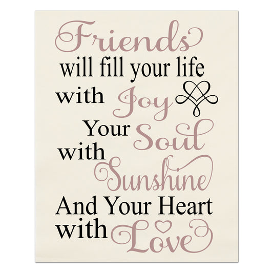 Friendship Fabric Panel - Quotes About Life, Family, Cotton Print, Quilt Block, Saying, Wall Art