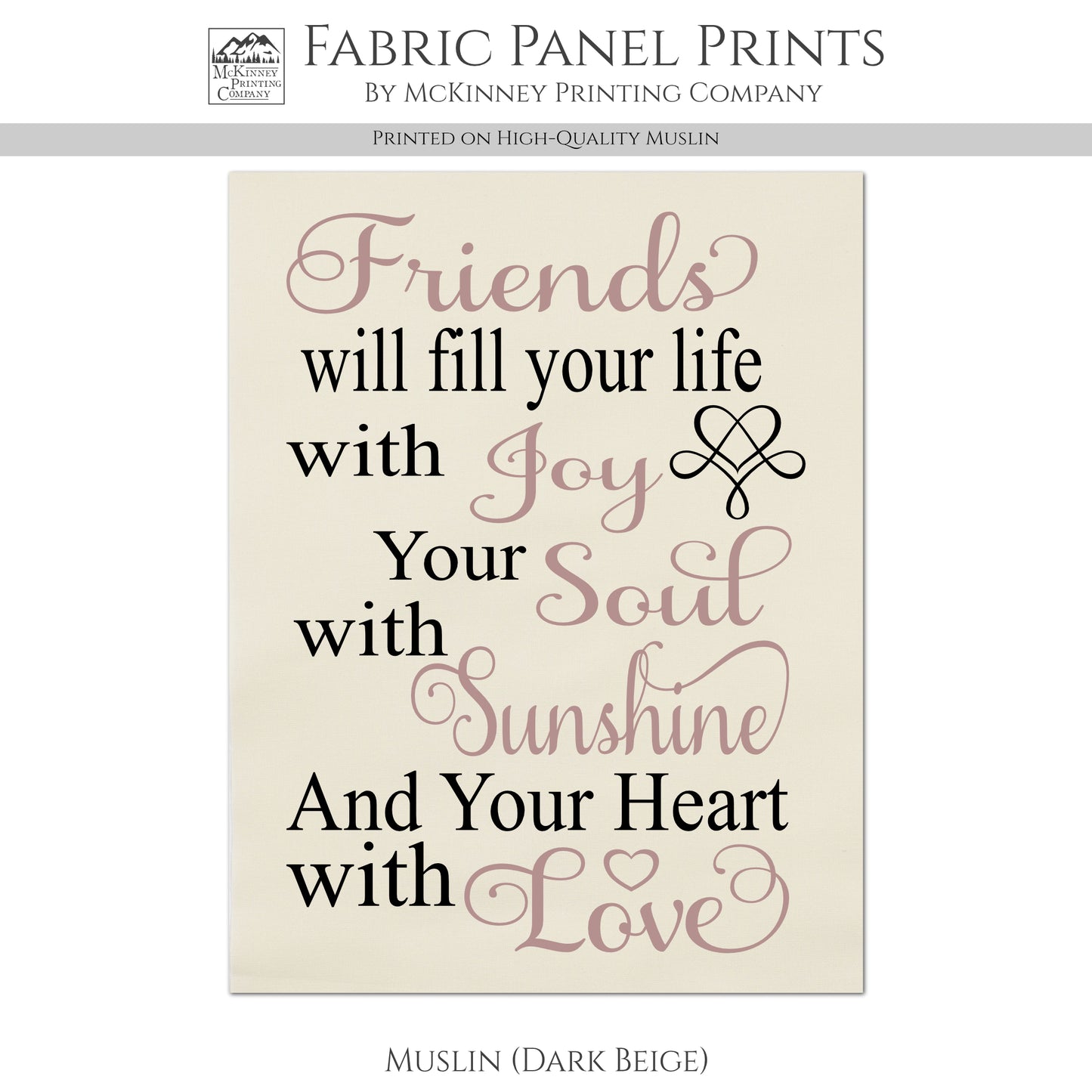 Friendship Fabric Panel - Quotes About Life, Family, Cotton Print, Quilt Block, Saying, Wall Art
