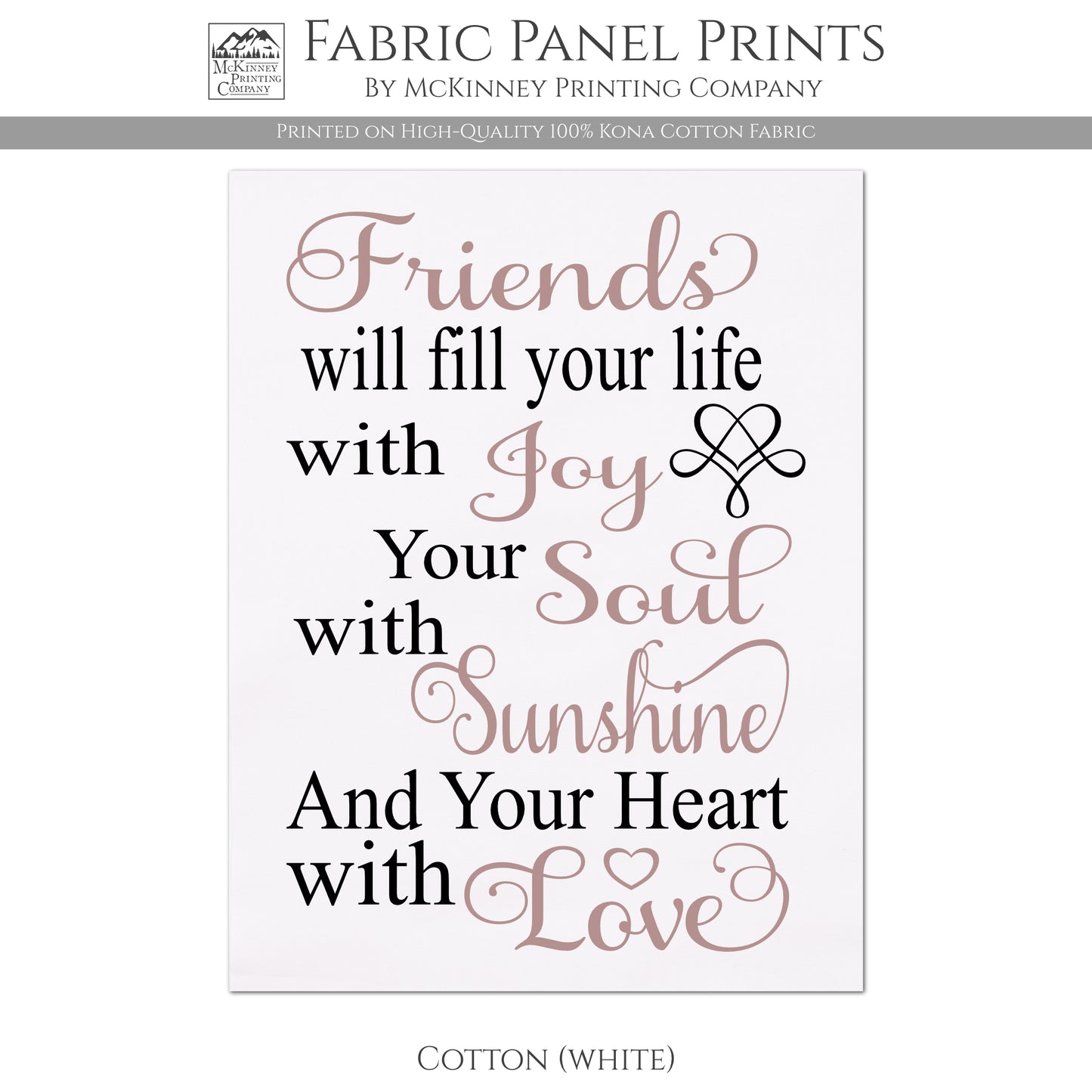 Friendship Fabric Panel - Quotes About Life, Family, Cotton Print, Quilt Block, Saying, Wall Art