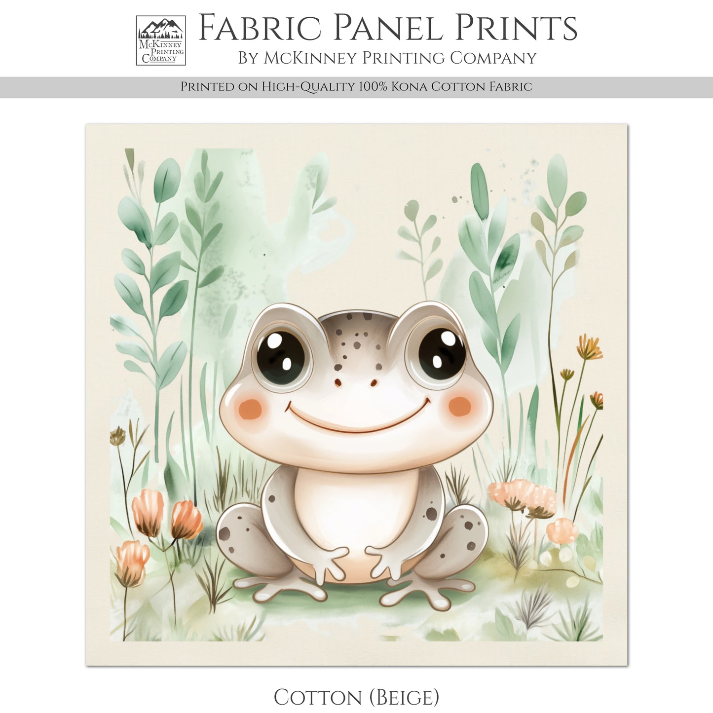 Frog Fabric - Woodland Animal, Baby Fabric Panels, Forest, Nursery Décor, Quilt Block, Wall Art, Cotton, Quilting