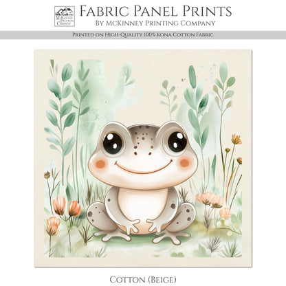 Frog Fabric - Woodland Animal, Baby Fabric Panels, Forest, Nursery Décor, Quilt Block, Wall Art, Cotton, Quilting
