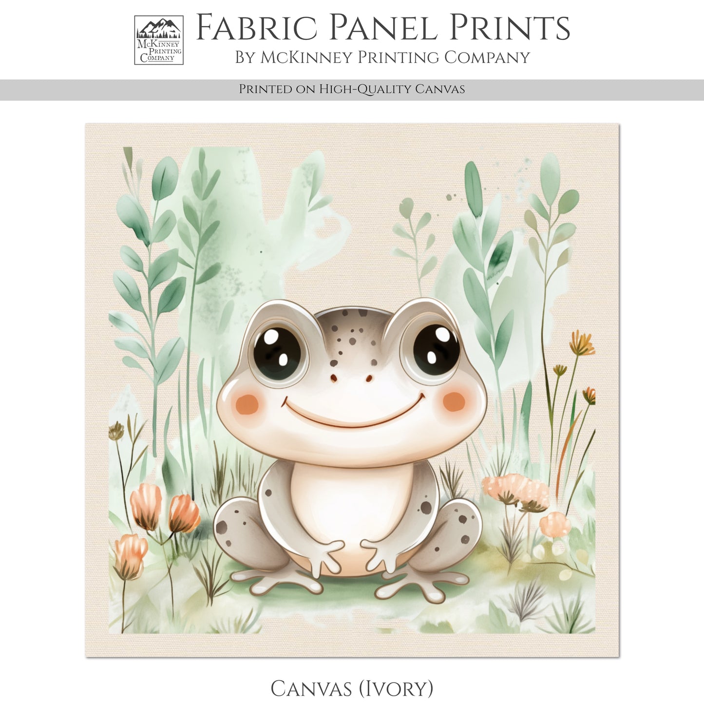 Frog Fabric - Woodland Animal, Baby Fabric Panels, Forest, Nursery Décor, Quilt Block, Wall Art, Cotton, Quilting