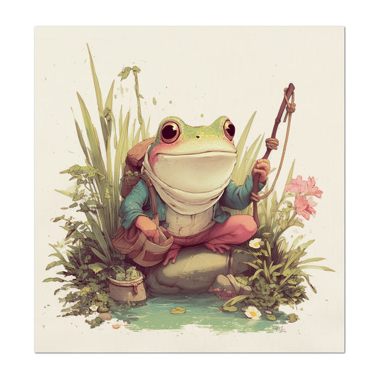 Frog Fabric - Fishing, Patch, Shirt, Hoodie, Crafts, Nursery Décor, Quilt Block, Wall Art, Cotton, Quilting