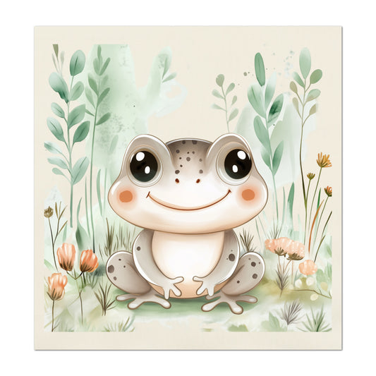 Frog Fabric - Woodland Animal, Baby Fabric Panels, Forest, Nursery Décor, Quilt Block, Wall Art, Cotton, Quilting