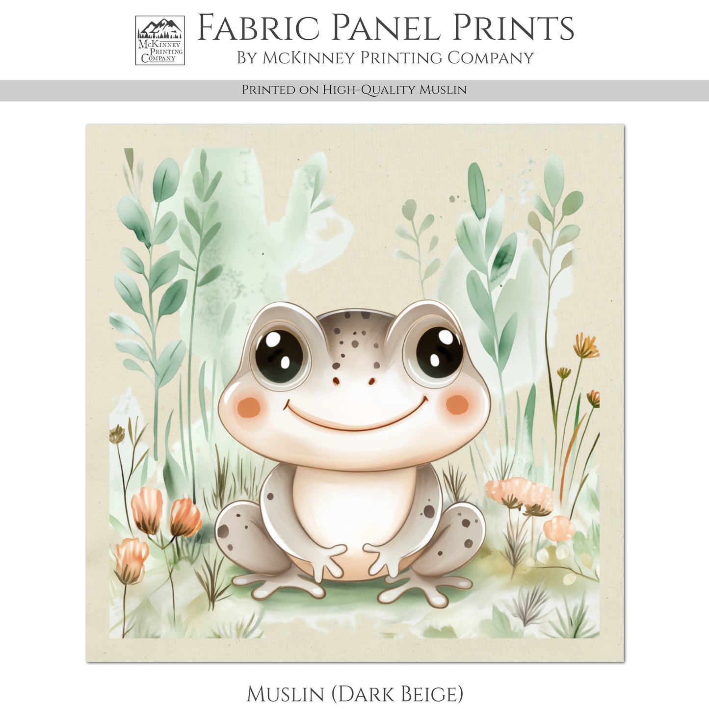 Frog Fabric - Woodland Animal, Baby Fabric Panels, Forest, Nursery Décor, Quilt Block, Wall Art, Cotton, Quilting