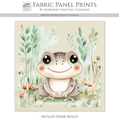 Frog Fabric - Woodland Animal, Baby Fabric Panels, Forest, Nursery Décor, Quilt Block, Wall Art, Cotton, Quilting