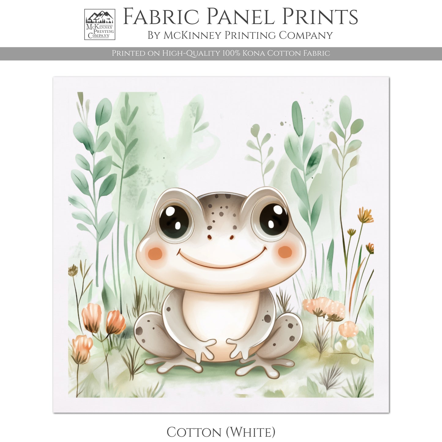 Frog Fabric - Woodland Animal, Baby Fabric Panels, Forest, Nursery Décor, Quilt Block, Wall Art, Cotton, Quilting