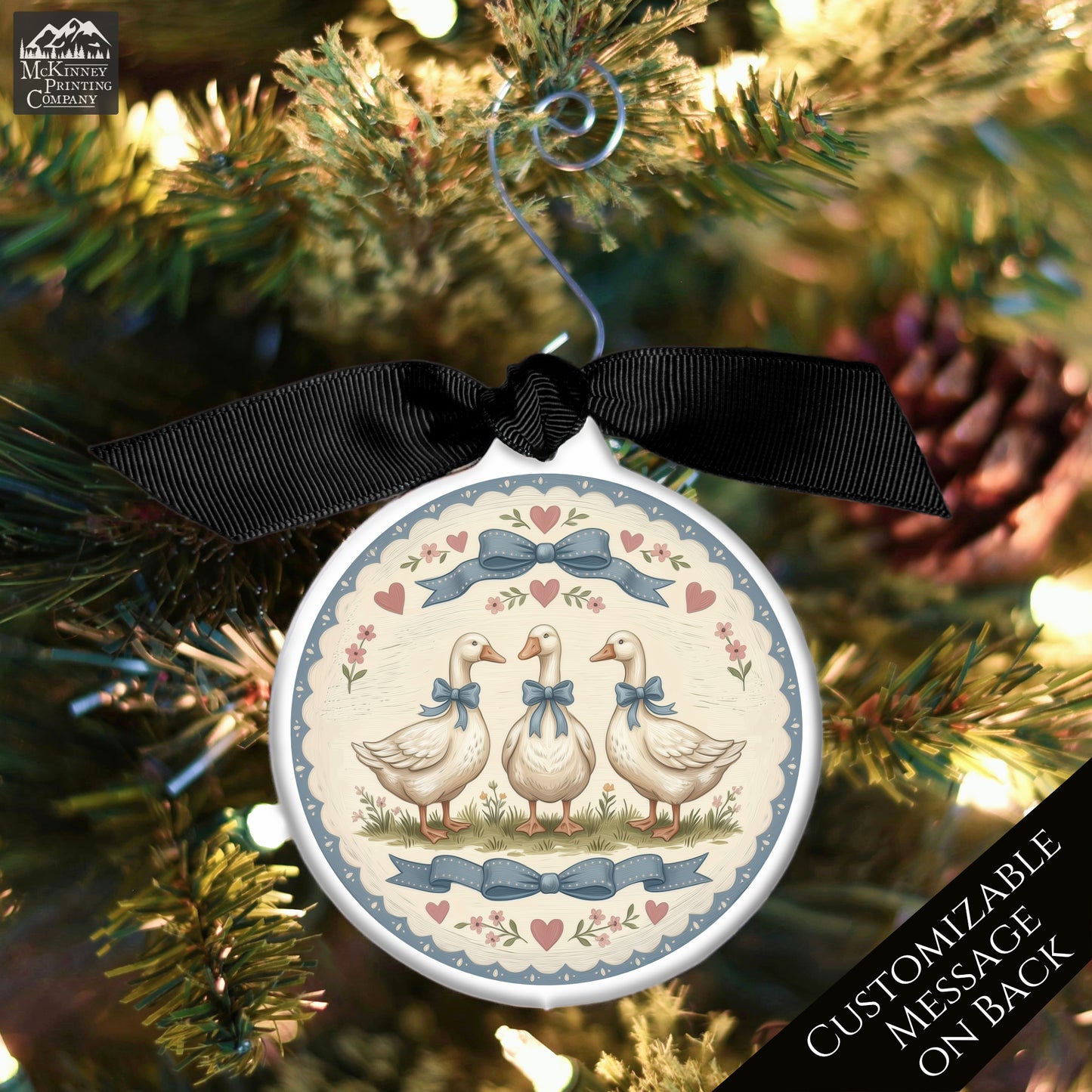 Blue Ribbon Goose - Christmas Ornament, 1980's Vintage, Retro, Geese, Gifts, Farm, Animal, Duck, Bird, Custom, Personalized