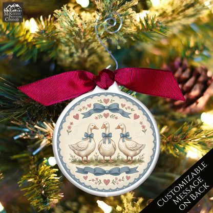 Blue Ribbon Goose - Christmas Ornament, 1980's Vintage, Retro, Geese, Gifts, Farm, Animal, Duck, Bird, Custom, Personalized