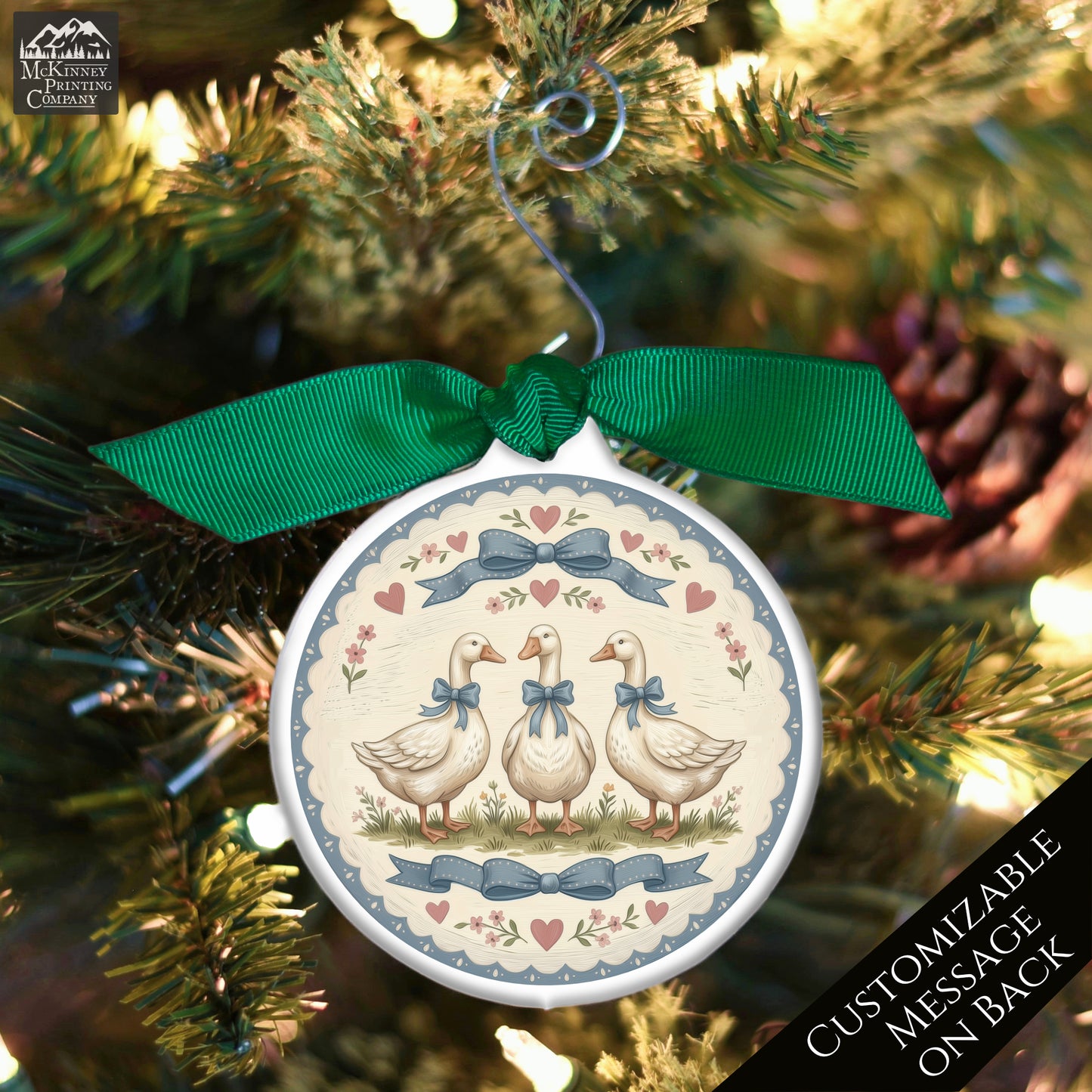 Blue Ribbon Goose - Christmas Ornament, 1980's Vintage, Retro, Geese, Gifts, Farm, Animal, Duck, Bird, Custom, Personalized