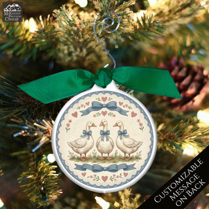 Blue Ribbon Goose - Christmas Ornament, 1980's Vintage, Retro, Geese, Gifts, Farm, Animal, Duck, Bird, Custom, Personalized
