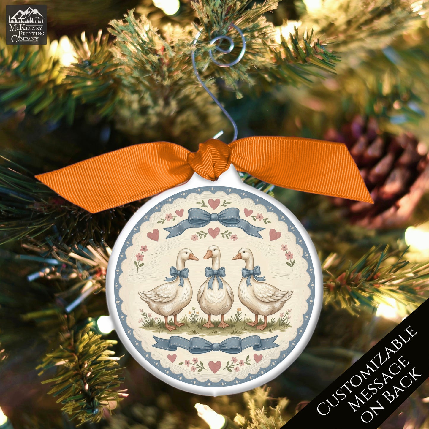 Blue Ribbon Goose - Christmas Ornament, 1980's Vintage, Retro, Geese, Gifts, Farm, Animal, Duck, Bird, Custom, Personalized