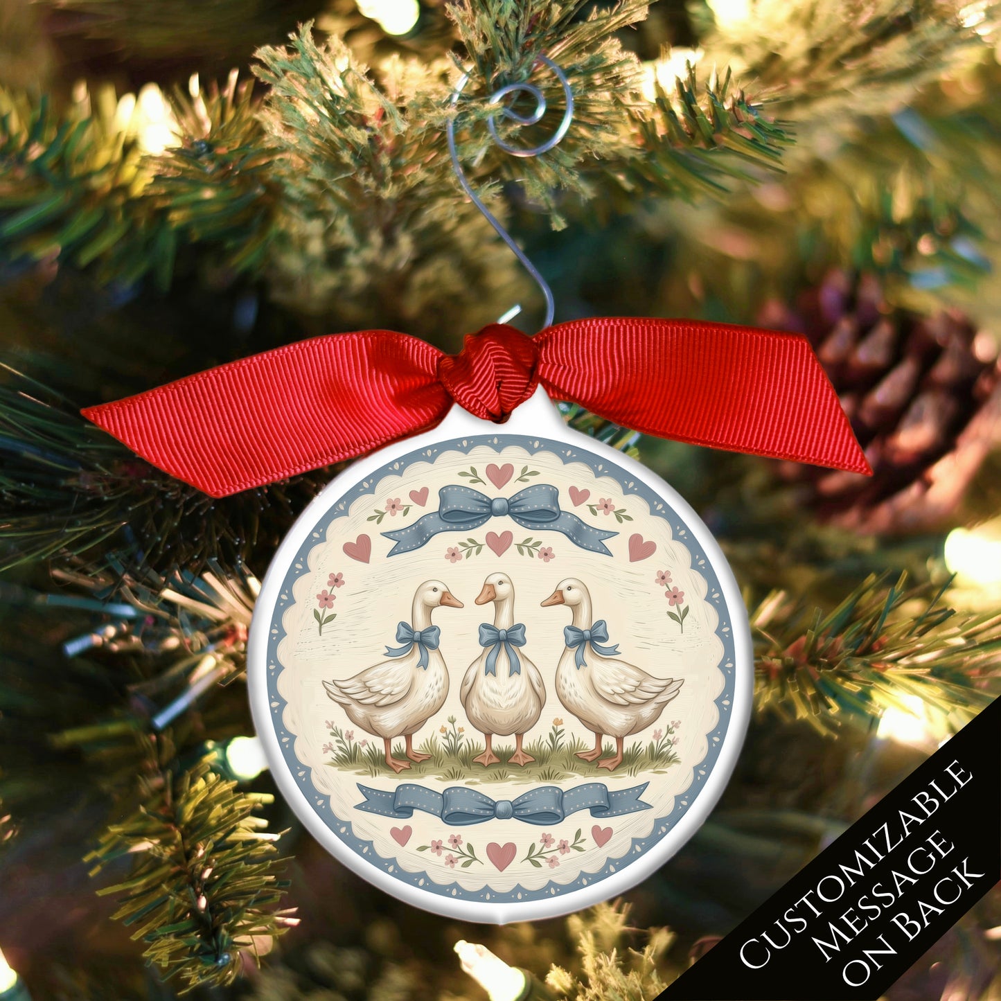 Blue Ribbon Goose - Christmas Ornament, 1980's Vintage, Retro, Geese, Gifts, Farm, Animal, Duck, Bird, Custom, Personalized