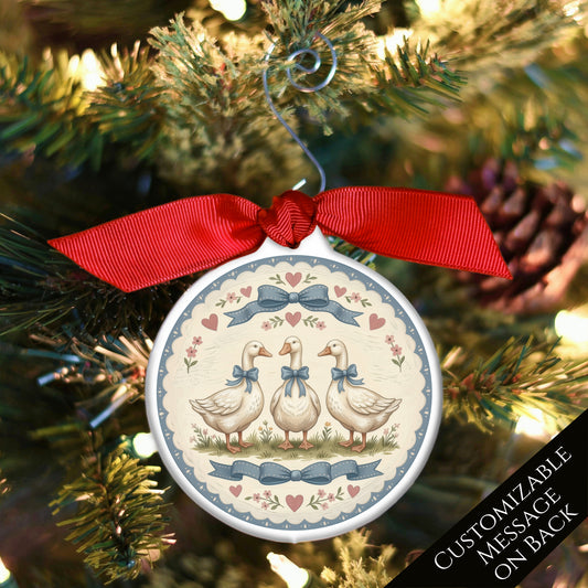 Blue Ribbon Goose - Christmas Ornament, 1980's Vintage, Retro, Geese, Gifts, Farm, Animal, Duck, Bird, Custom, Personalized