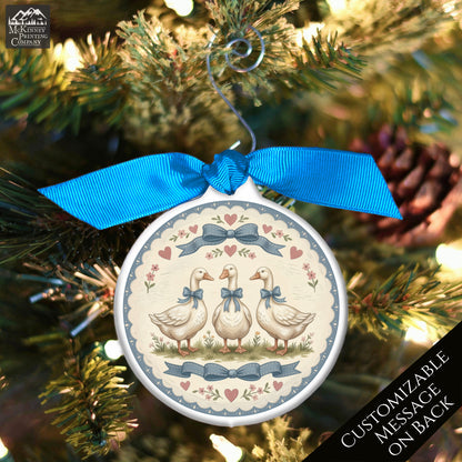 Blue Ribbon Goose - Christmas Ornament, 1980's Vintage, Retro, Geese, Gifts, Farm, Animal, Duck, Bird, Custom, Personalized