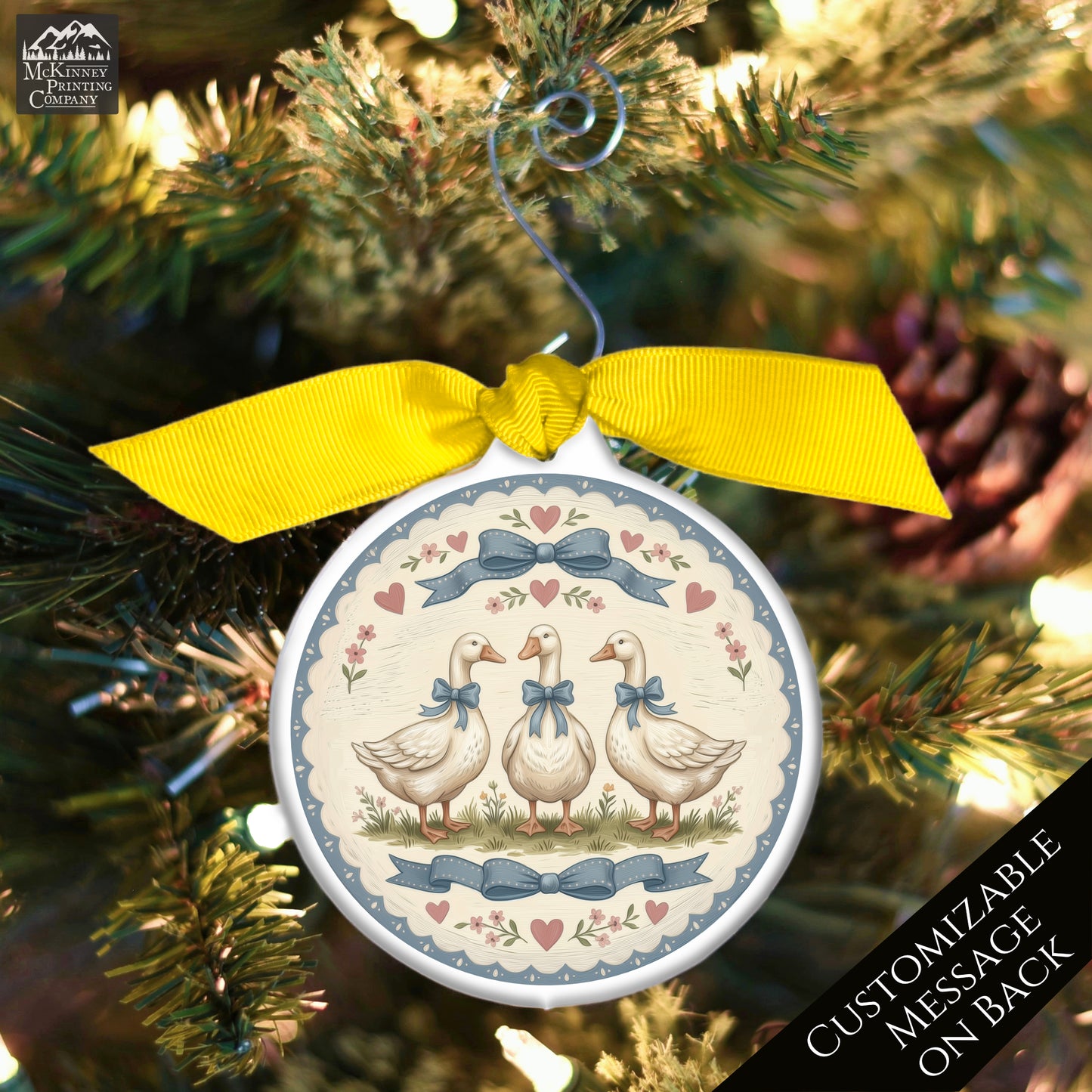 Blue Ribbon Goose - Christmas Ornament, 1980's Vintage, Retro, Geese, Gifts, Farm, Animal, Duck, Bird, Custom, Personalized