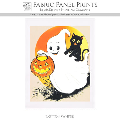 Halloween Fabric Panel - Ghost, Black Cat Fabric, Vintage, Retro, Craft, Pumpkin, Large Print, Block Print, Cotton, Quilting, Quilt