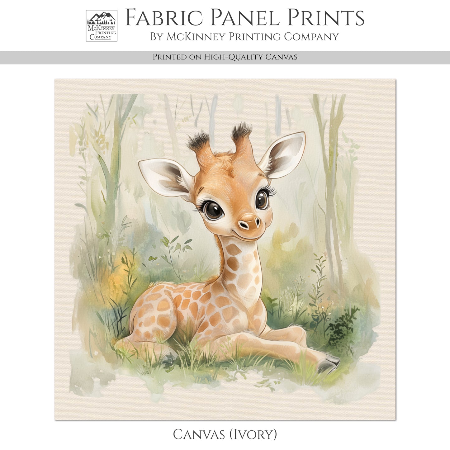 Giraffe Fabric - Baby Fabric Panels, Animal, Canvas, Jungle, Woodland Animal, Nursery Décor, Quilt Block, Wall Art, Cotton, Quilting
