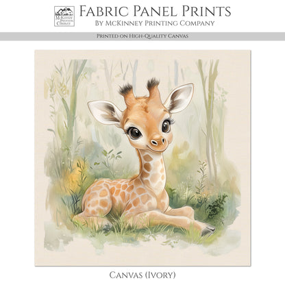 Giraffe Fabric - Baby Fabric Panels, Animal, Canvas, Jungle, Woodland Animal, Nursery Décor, Quilt Block, Wall Art, Cotton, Quilting