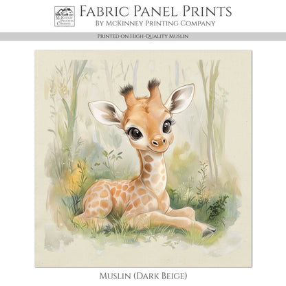 Giraffe Fabric - Baby Fabric Panels, Animal, Canvas, Jungle, Woodland Animal, Nursery Décor, Quilt Block, Wall Art, Cotton, Quilting