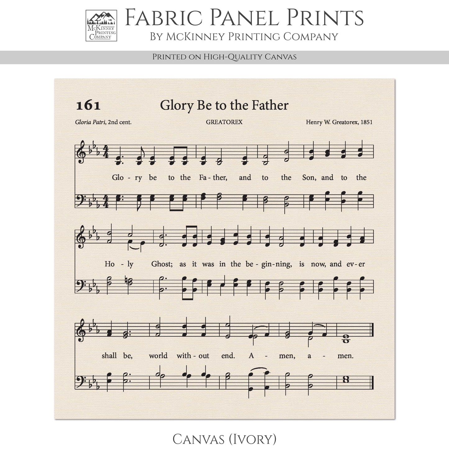 Doxology - Christian Fabric, Glory Be to the Father, Gloria Patri, Lyrics, Hymn, Vintage Sheet Music, Cotton, Quilting, Wall Art, Quilt