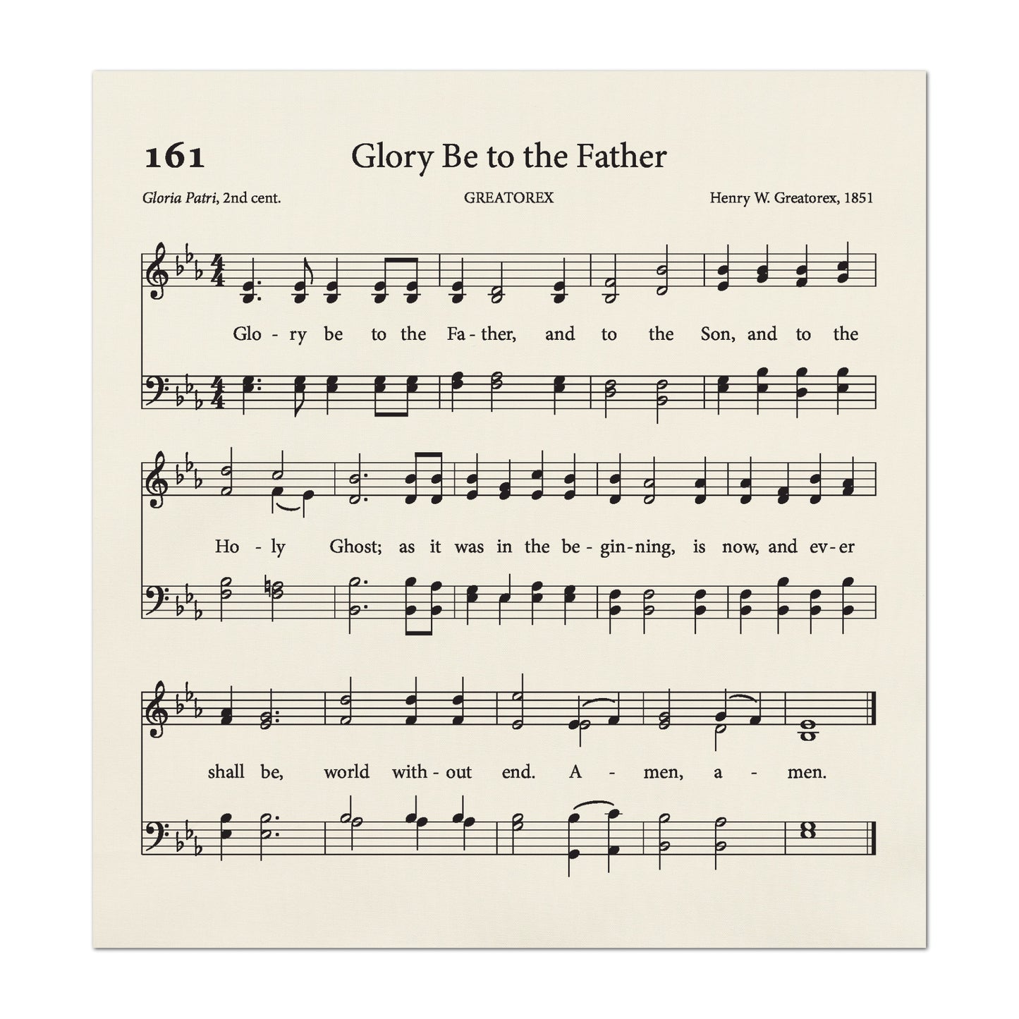 Doxology - Christian Fabric, Glory Be to the Father, Gloria Patri, Lyrics, Hymn, Vintage Sheet Music, Cotton, Quilting, Wall Art, Quilt