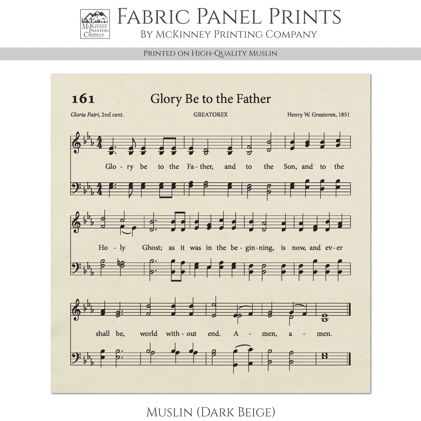 Doxology - Christian Fabric, Glory Be to the Father, Gloria Patri, Lyrics, Hymn, Vintage Sheet Music, Cotton, Quilting, Wall Art, Quilt