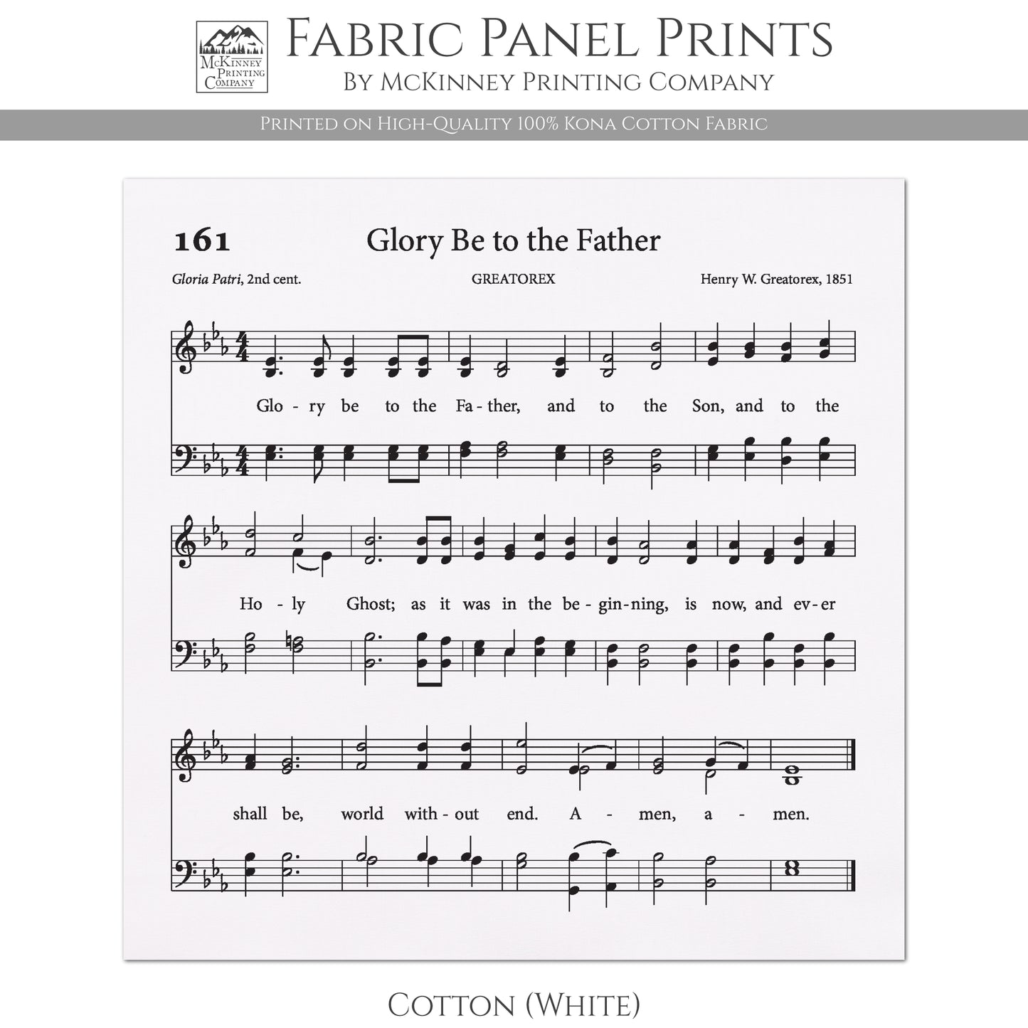 Doxology - Christian Fabric, Glory Be to the Father, Gloria Patri, Lyrics, Hymn, Vintage Sheet Music, Cotton, Quilting, Wall Art, Quilt