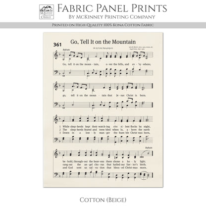 Go Tell It On The Mountain - Christian Fabric, Religious, Hymn Wall Art, Vintage Sheet Music, Choral, Quilting, Quilt, Cotton, Sewing, Cotton
