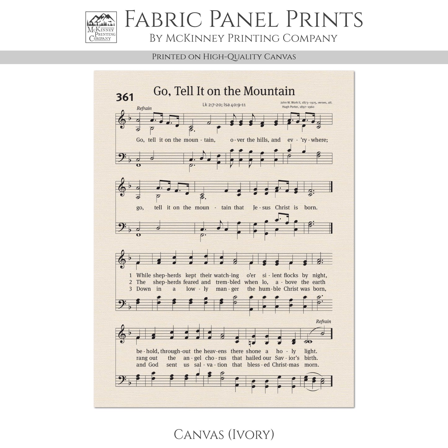 Go Tell It On The Mountain - Christian Fabric, Religious, Hymn Wall Art, Vintage Sheet Music, Choral, Quilting, Quilt, Cotton, Sewing, Cotton