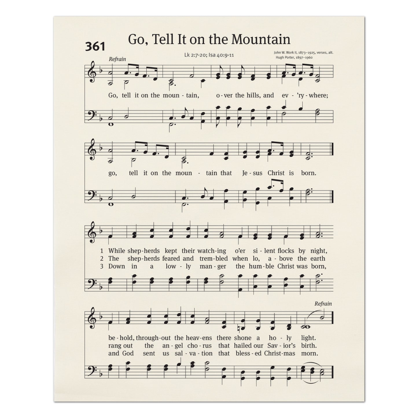 Go Tell It On The Mountain - Christian Fabric, Religious, Hymn Wall Art, Vintage Sheet Music, Choral, Quilting, Quilt, Cotton, Sewing, Cotton
