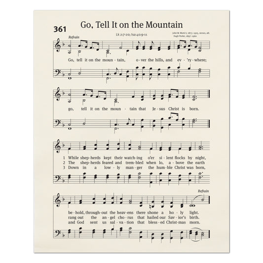 Go Tell It On The Mountain - Christian Fabric, Religious, Hymn Wall Art, Vintage Sheet Music, Choral, Quilting, Quilt, Cotton, Sewing, Cotton