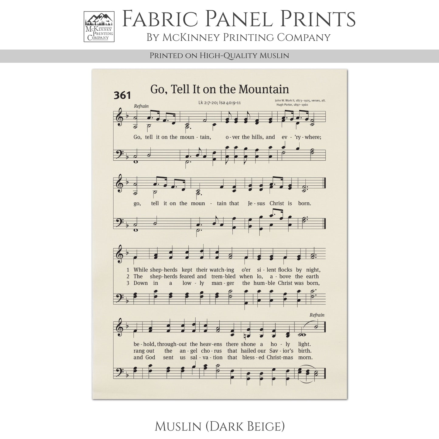 Go Tell It On The Mountain - Christian Fabric, Religious, Hymn Wall Art, Vintage Sheet Music, Choral, Quilting, Quilt, Cotton, Sewing, Cotton