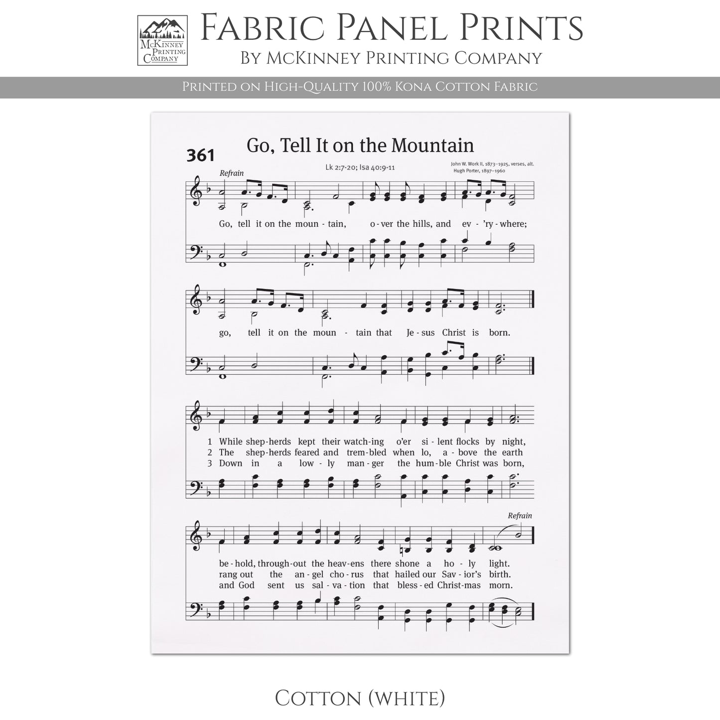 Go Tell It On The Mountain - Christian Fabric, Religious, Hymn Wall Art, Vintage Sheet Music, Choral, Quilting, Quilt, Cotton, Sewing, Cotton