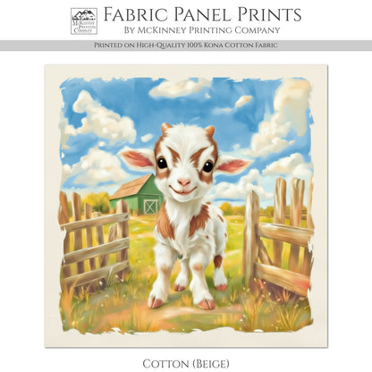 Farm Animal Fabric - Goat, Baby Fabric Panels, Cotton, Nursery Décor, Infant, Quilt Block, Wall Art, Quilting, Sewing