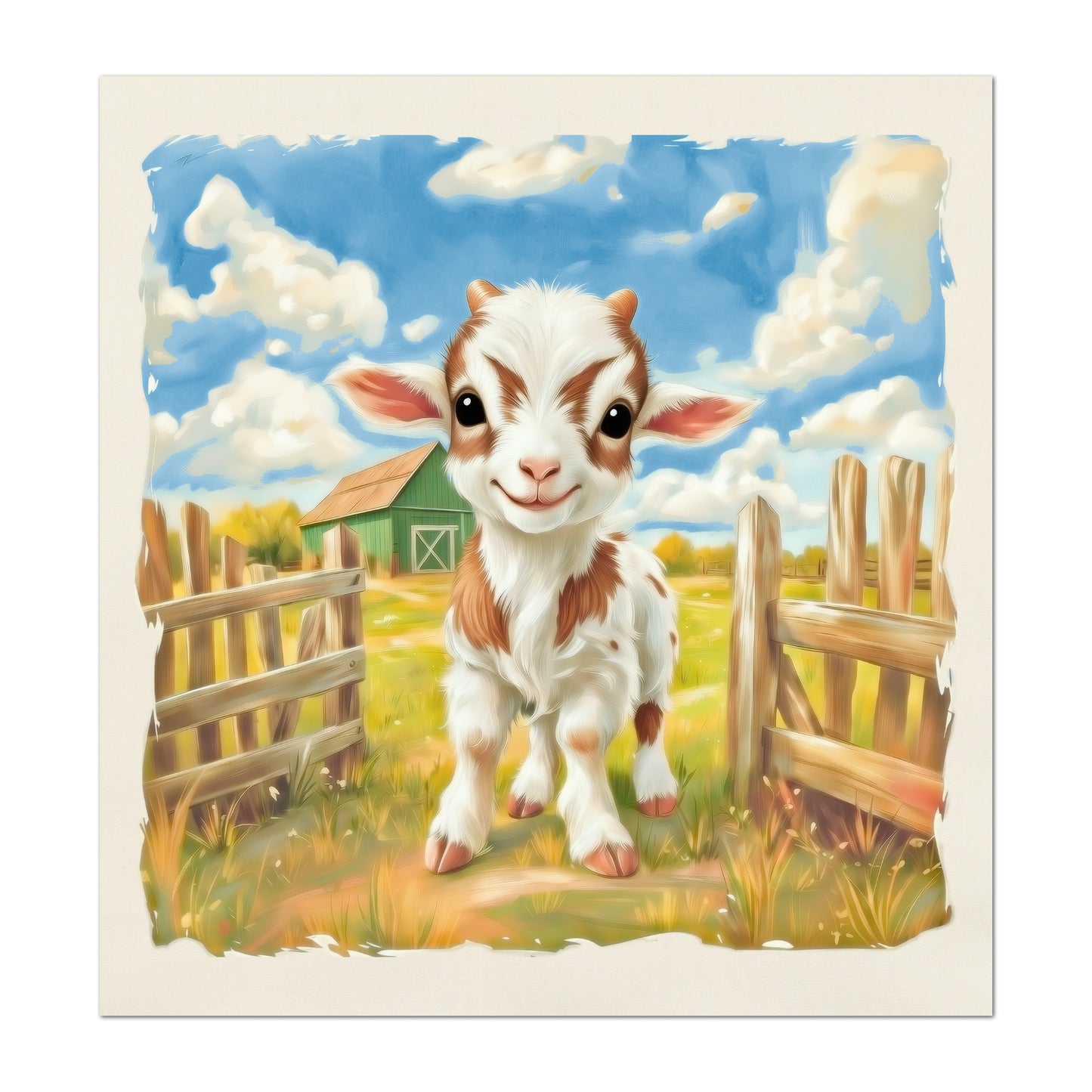 Farm Animal Fabric - Goat, Baby Fabric Panels, Cotton, Nursery Décor, Infant, Quilt Block, Wall Art, Quilting, Sewing