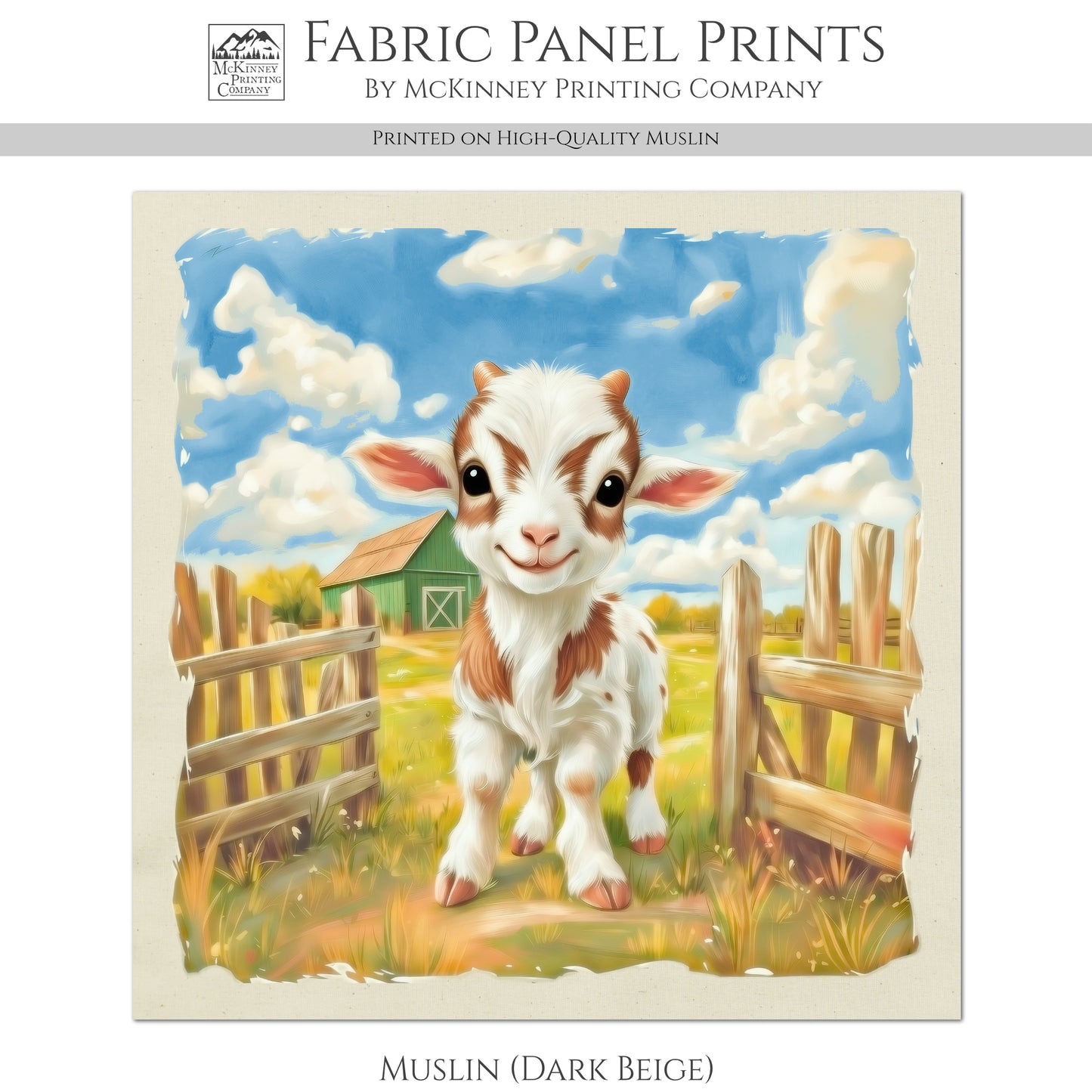 Farm Animal Fabric - Goat, Baby Fabric Panels, Cotton, Nursery Décor, Infant, Quilt Block, Wall Art, Quilting, Sewing