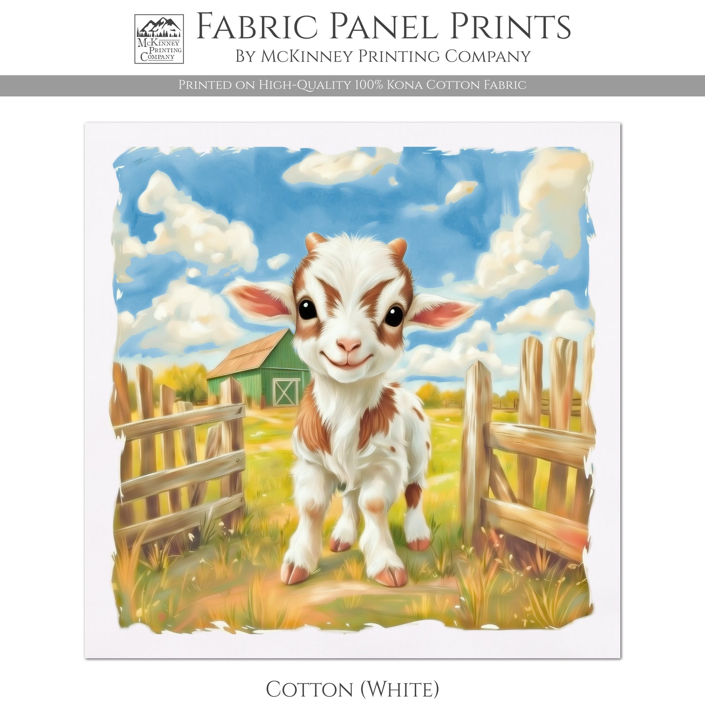 Farm Animal Fabric - Goat, Baby Fabric Panels, Cotton, Nursery Décor, Infant, Quilt Block, Wall Art, Quilting, Sewing
