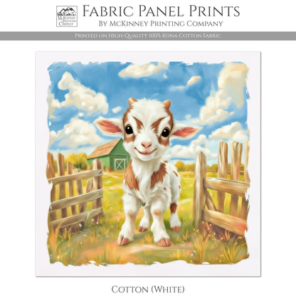 Farm Animal Fabric - Goat, Baby Fabric Panels, Cotton, Nursery Décor, Infant, Quilt Block, Wall Art, Quilting, Sewing